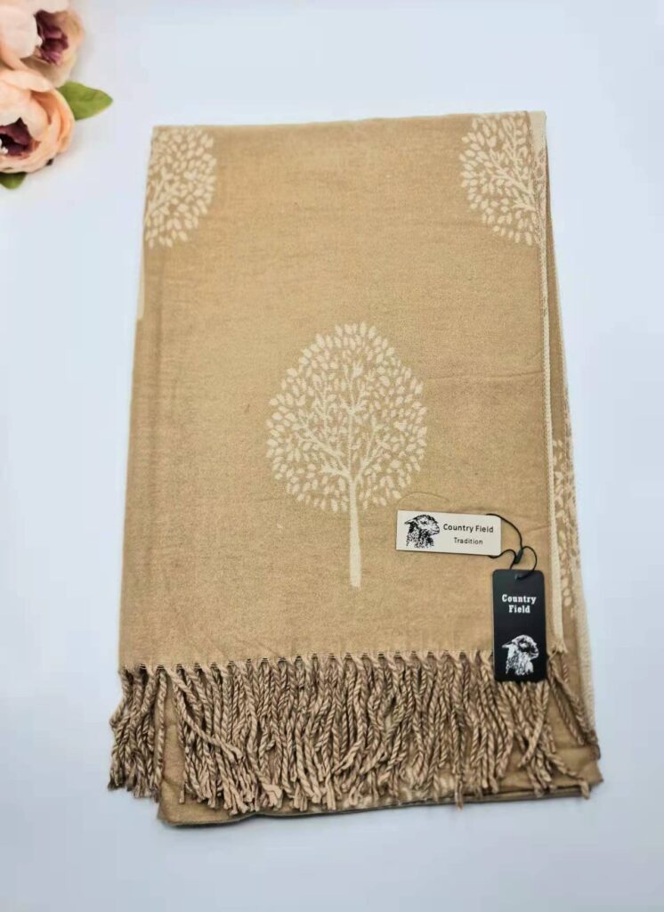 Cashmere Blend Tree Of Life Scarf | Beige x Grey