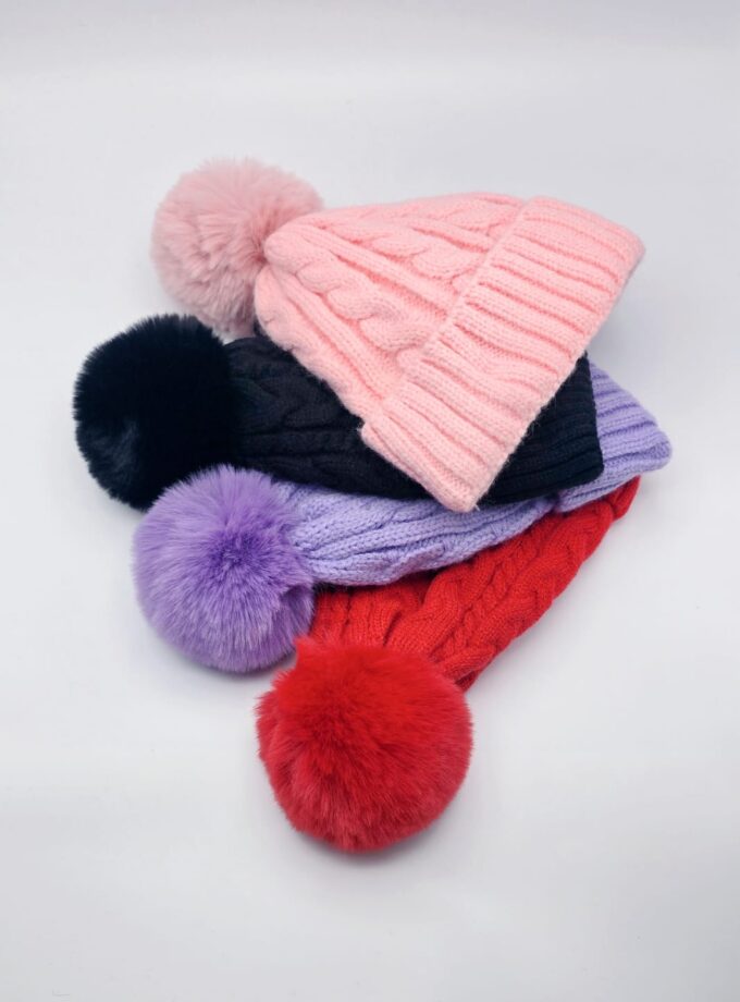 Detachable Faux Fur Pompom Hat