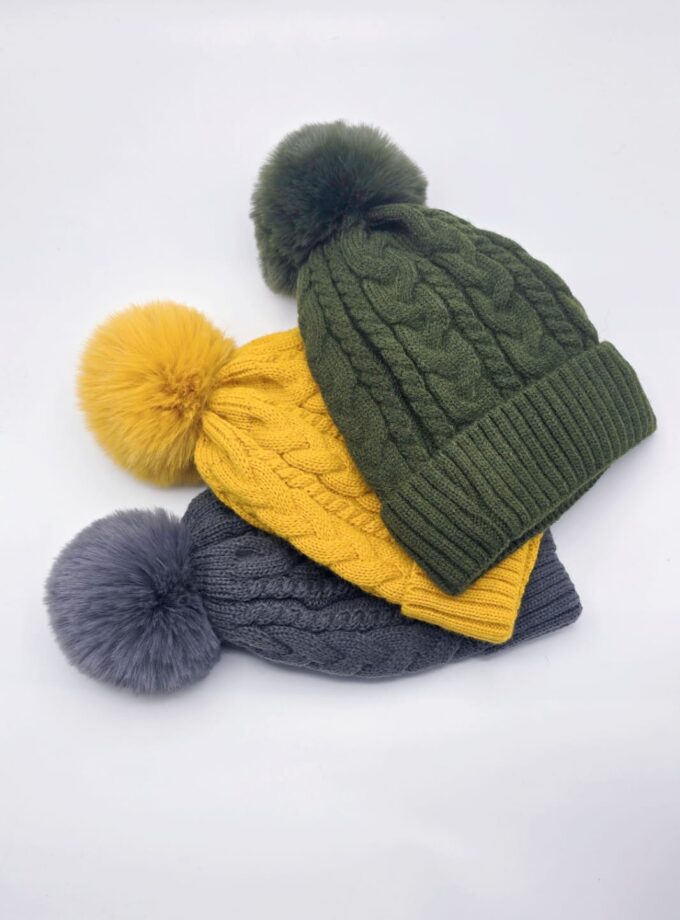 Detachable Faux Fur Pompom Hat