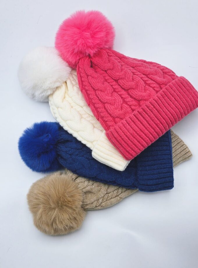 Detachable Faux Fur Pompom Hat